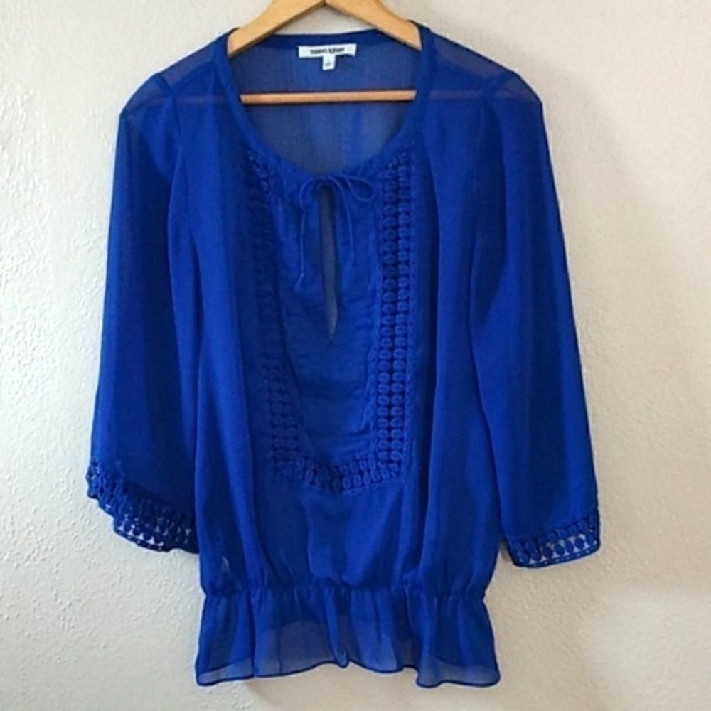 Daniel Rainn Blue Transparent Boho Blouse - S‎